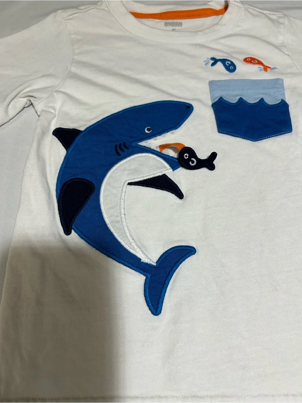 Gymboree Boys 4T White Shark Fish Short Sleeve T-shirt Pocket Classic Beach
